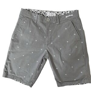 Cactus Man Ricky Singh Shorts Mens 28 Grey All Over Hawaiian Palm Print Shorts‎